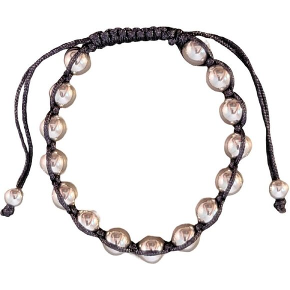 New Silver 8mm Stainless Steel Beaded Cord Adjustable Bracelet - Picture 3 of 7